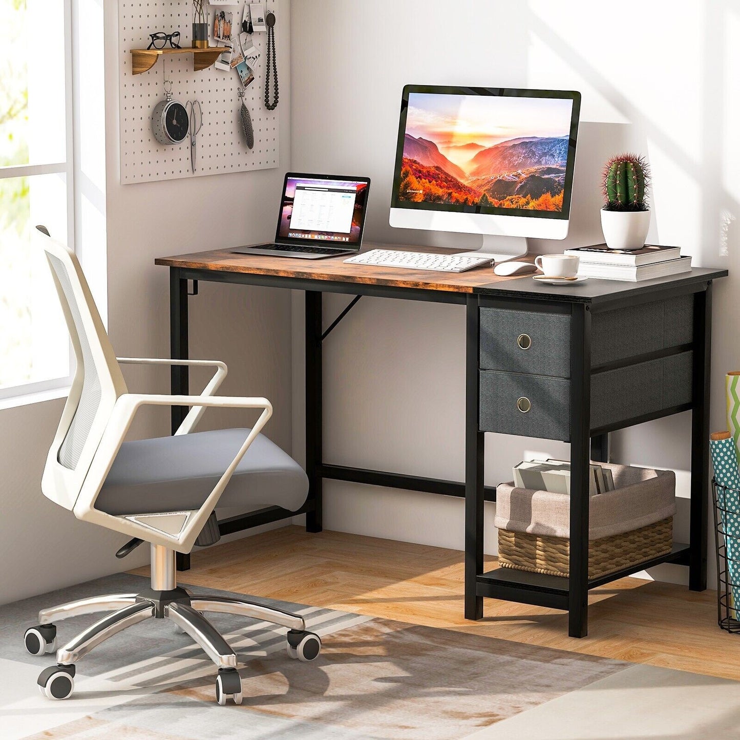 120 Cm Home Office Desk Writing Desk Modern Computer Workstation with 2 Drawers