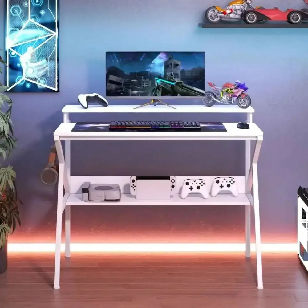 Compact Computer Desk with Monitor Stand and Shelf - Ergo Heights
