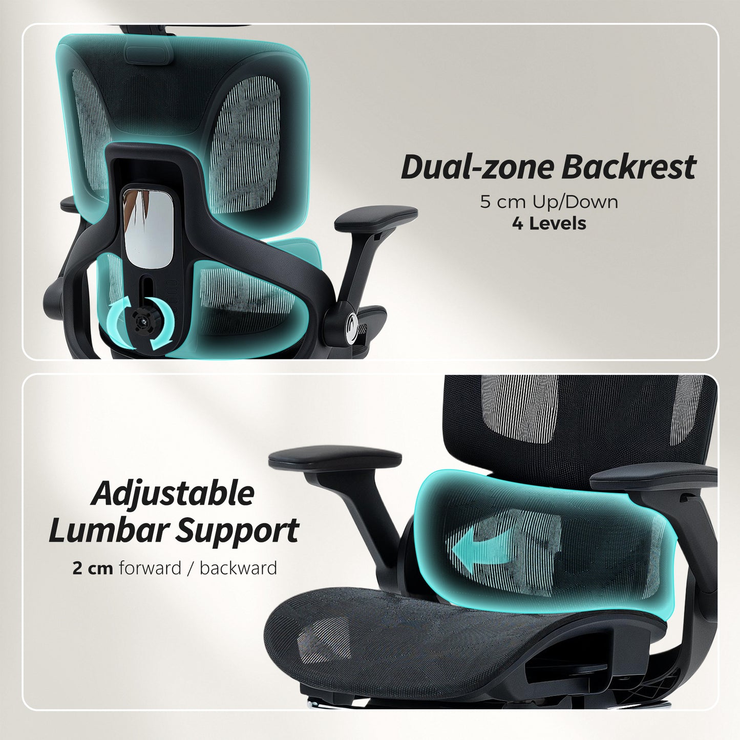 Ergonomic Office Chair with Separated Backrest, High Back Mesh Desk Chair