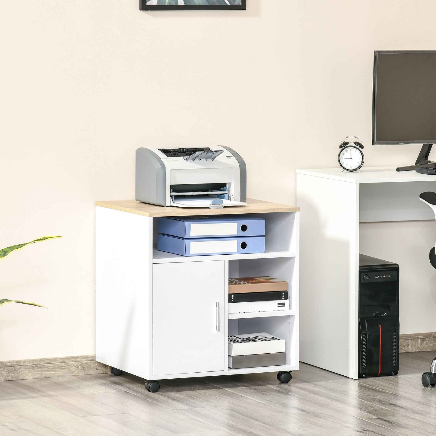 Multi-Storage Printer Unit Office Organisation 5 Compartments Wheels - Ergo Heights