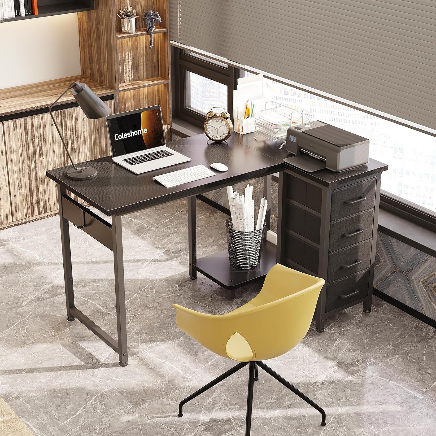 Small Corner Desk with Drawers for Home Office, 100X70 Cm, Black