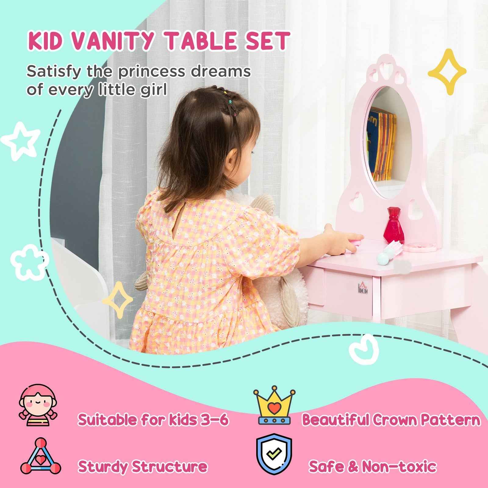 Vanity Table Set for Girls with Mirror & Stool - Ergo Heights