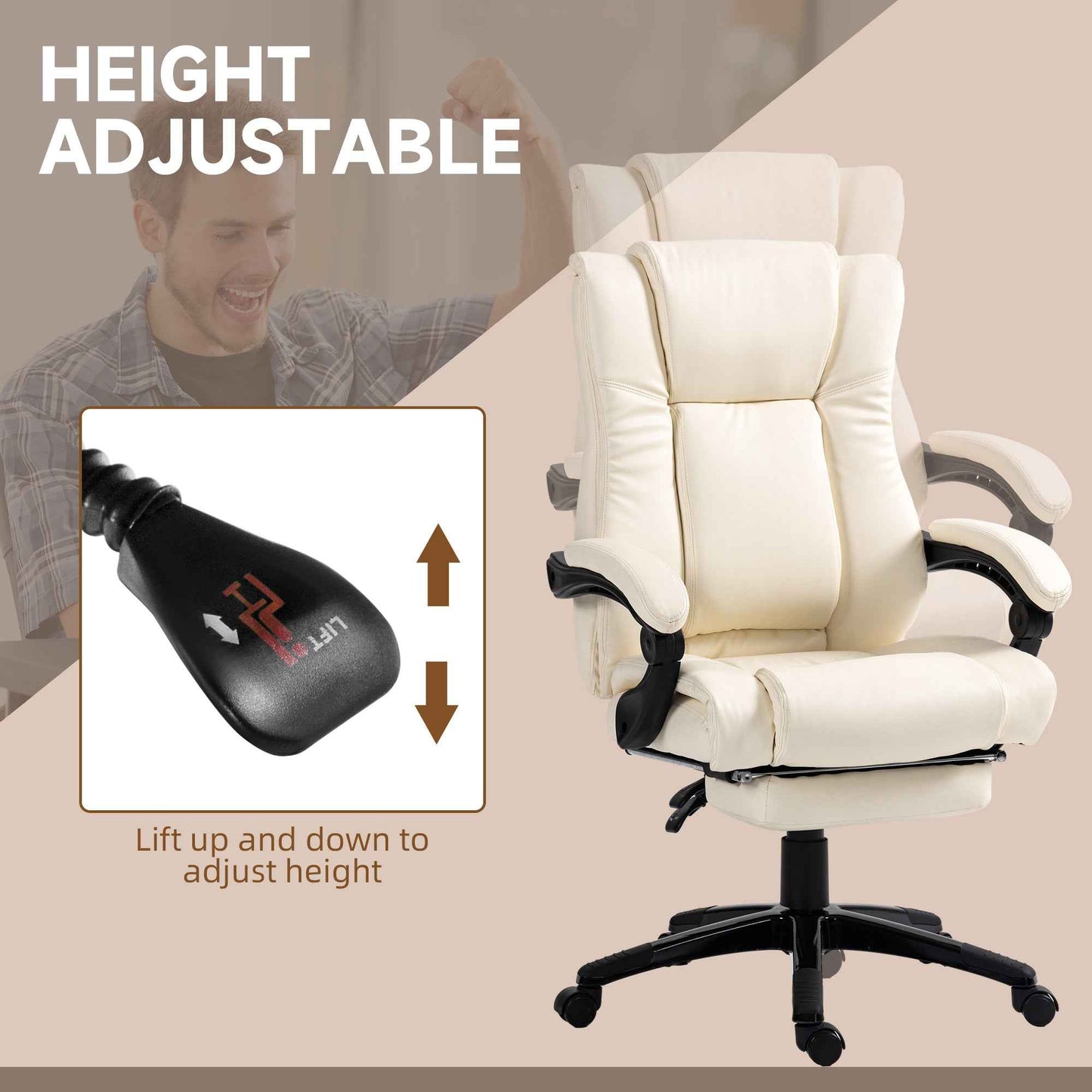 PU Leather Executive Office Chair with Foot Rest - Ergo Heights