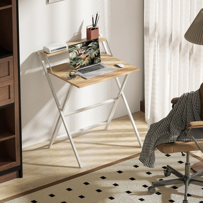 Small Folding Desk W/ Monitor Shelf 81.5 Cm Foldable Computer Desk Rustic Brown