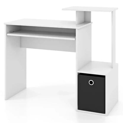 Space-Saving Computer Desk with Open Shelf and Fabric Storage Drawer - Ergo Heights