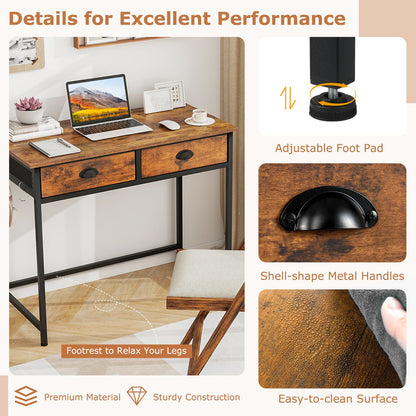 Space Saving Computer Desk with 2 Fabric Drawers
