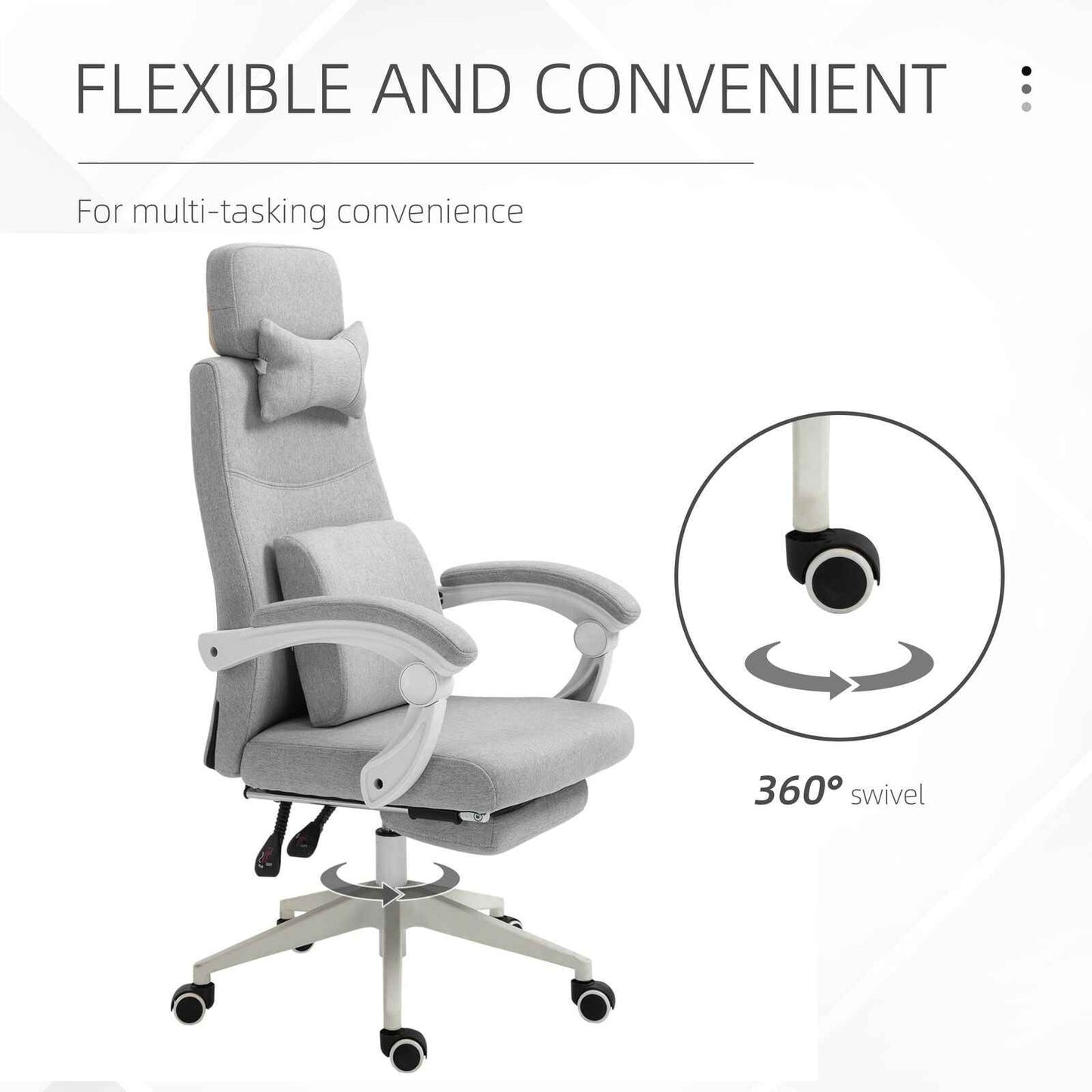 Home Office Chair Swivel Desk Chair with Adjustable Height Footrest Grey - Ergo Heights
