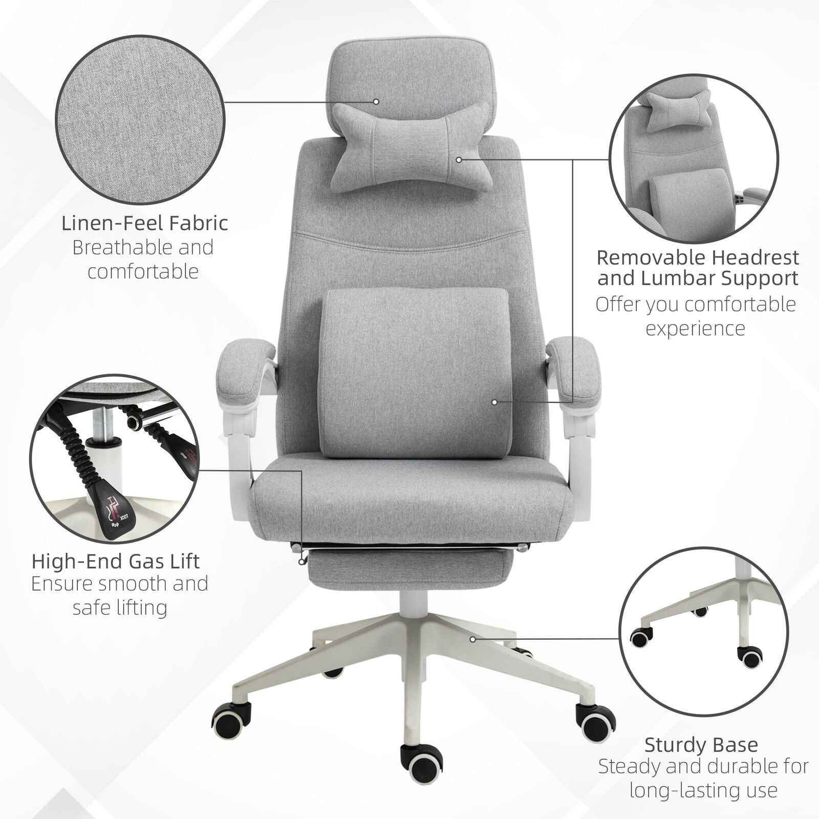 Home Office Chair Swivel Desk Chair with Adjustable Height Footrest Grey - Ergo Heights