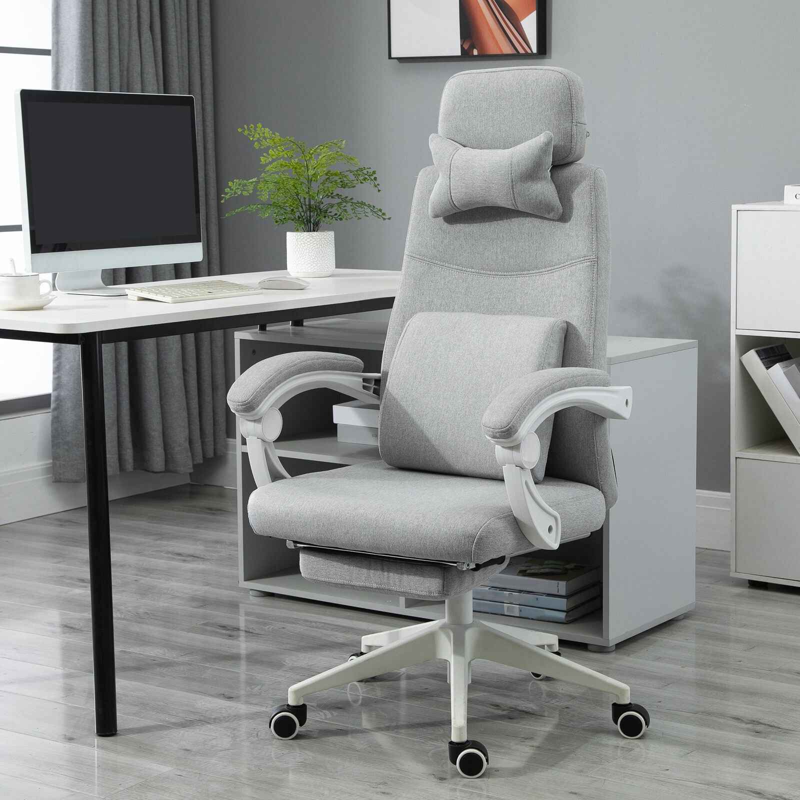 Home Office Chair Swivel Desk Chair with Adjustable Height Footrest Grey - Ergo Heights