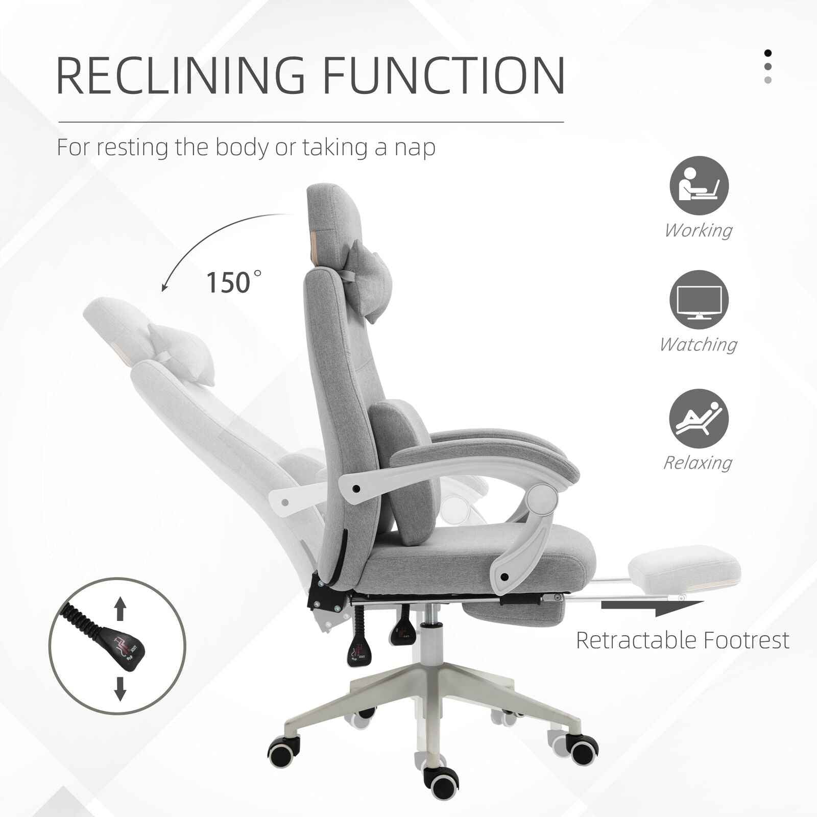 Home Office Chair Swivel Desk Chair with Adjustable Height Footrest Grey - Ergo Heights