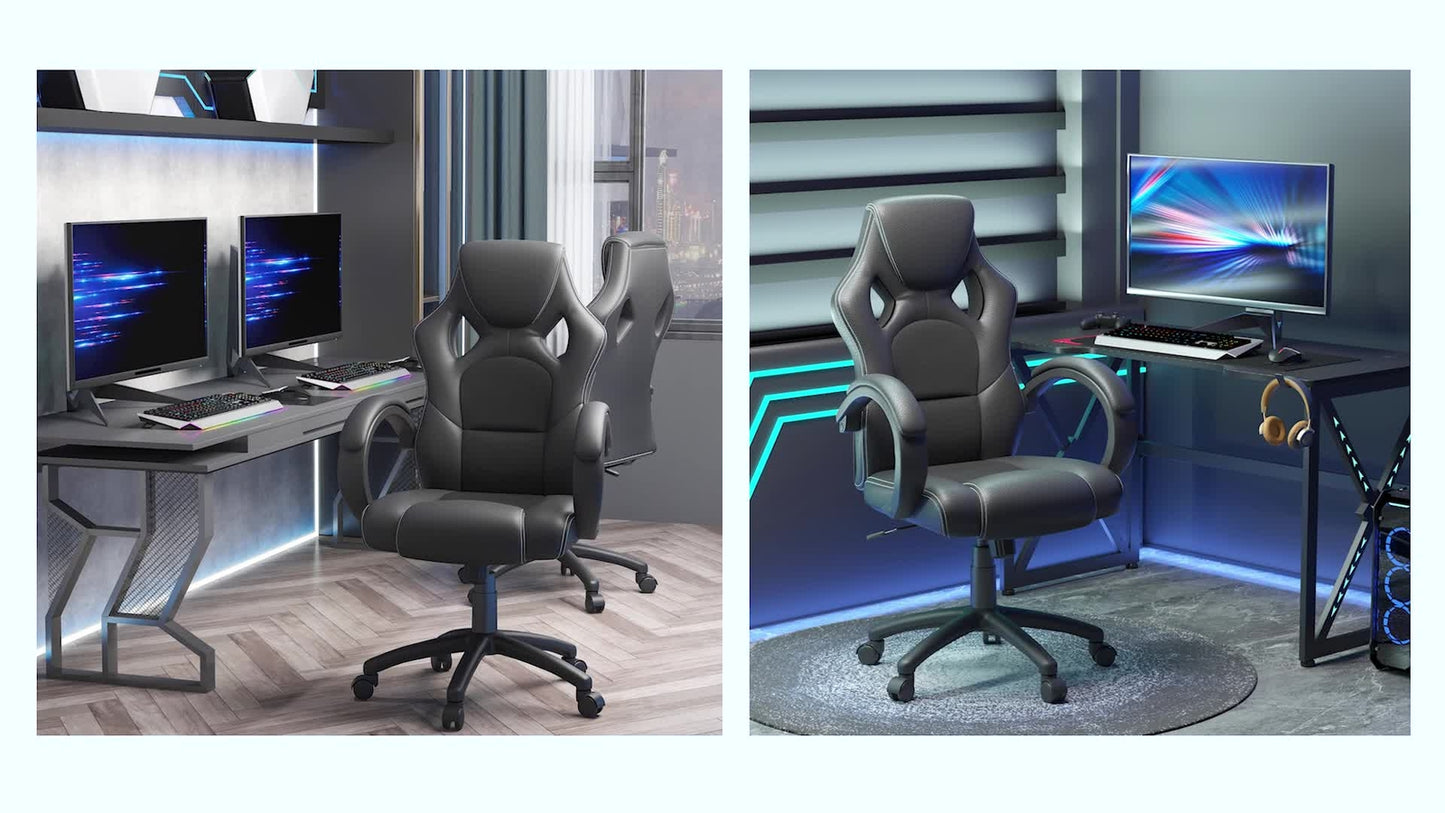 Vinsetto Racing Gaming Chair, PU Leather Swivel Office Gamer Chair Black