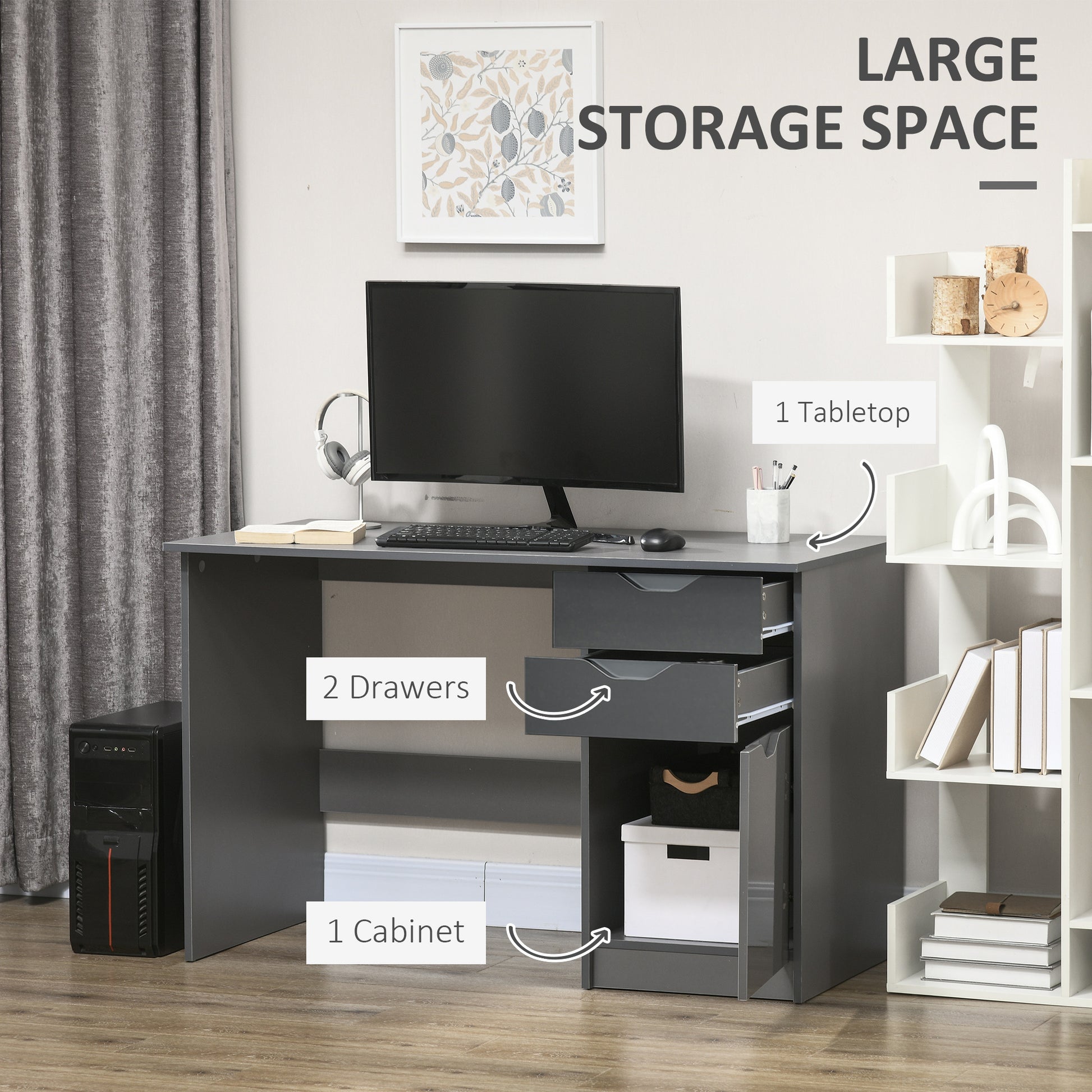 Computer Desk W/ Drawers Modern Writing Workstation for Home Office Study