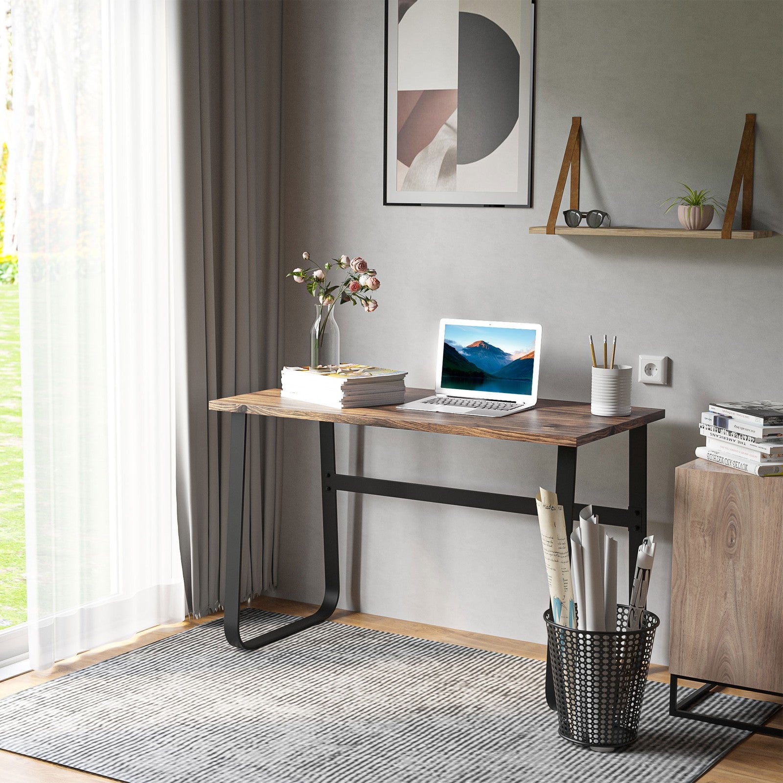 Industrial Writing Desk Simple Study Desk Metal Legs Home Office Workstation