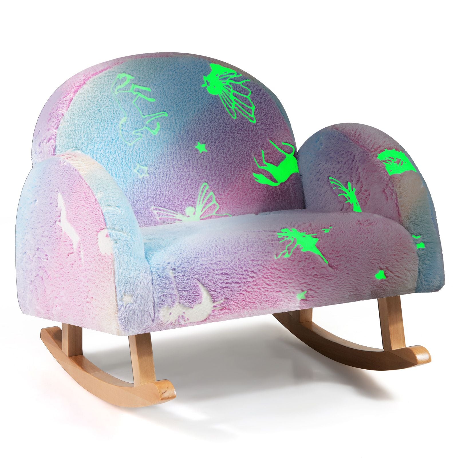 Upholstered Kids Rocking Chair with Luminous Effect and Poplar Wood Rocking Feet