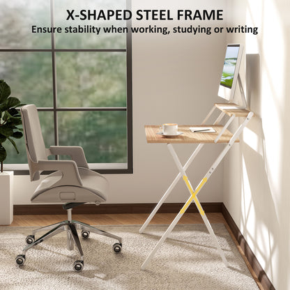 Small Folding Desk W/ Monitor Shelf 81.5 Cm Foldable Computer Desk Rustic Brown
