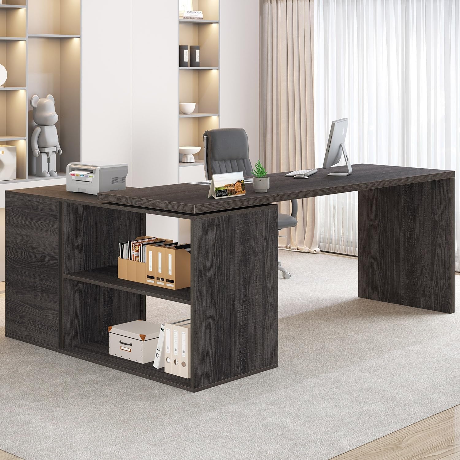 L Shaped Computer Desk Corner Home Office Desk with Drawers 150Cm Grey