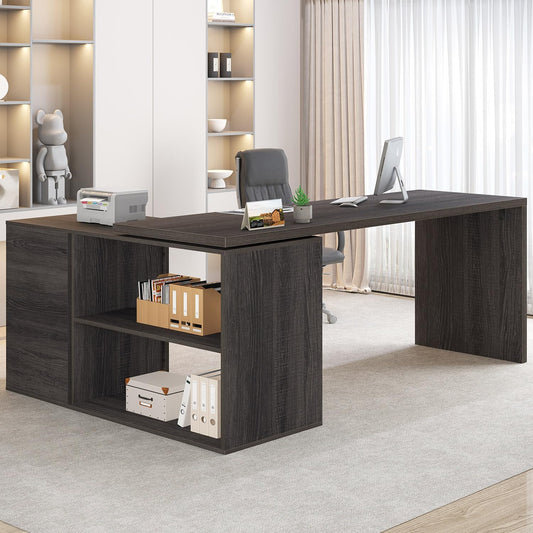 L Shaped Computer Desk Corner Home Office Desk with Drawers 150Cm Grey