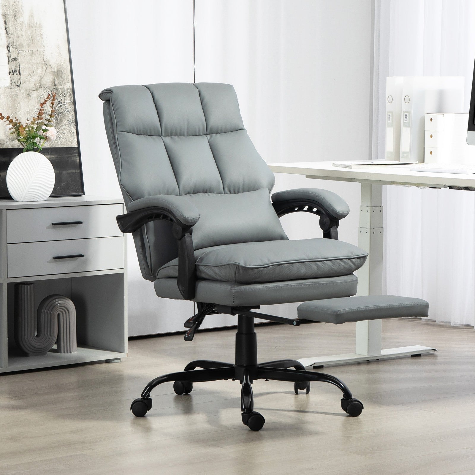 HOMCOM Executive Office Chair, PU Leather Desk Chair with Armrests Grey