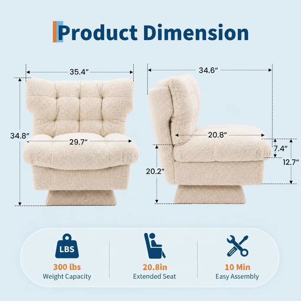360° Swivel Armchair Teddy Fleece Tufted Accent Chair 300Lbs
