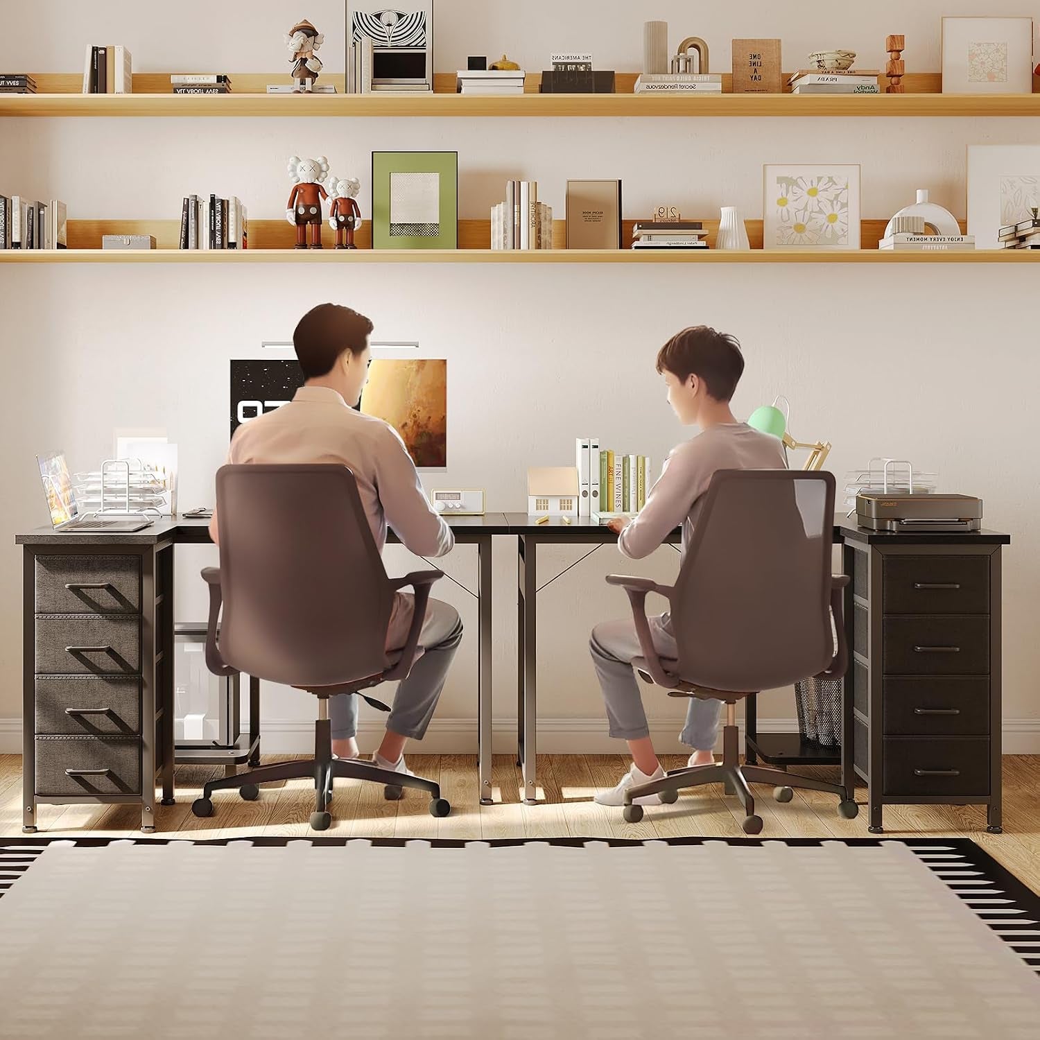 Small Corner Desk with Drawers for Home Office, 100X70 Cm, Black
