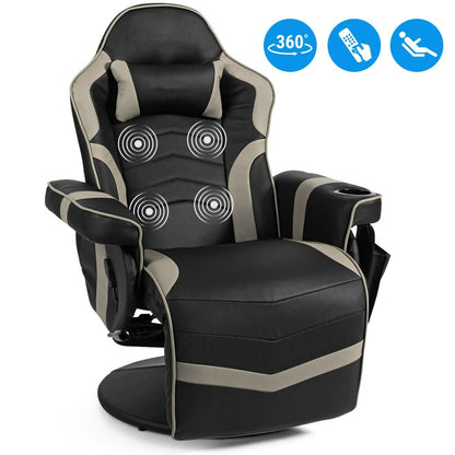 Electric Massage Gaming Chair with Cup Holder and Side Pouch