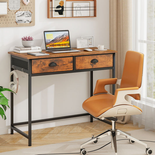 Space Saving Computer Desk with 2 Fabric Drawers