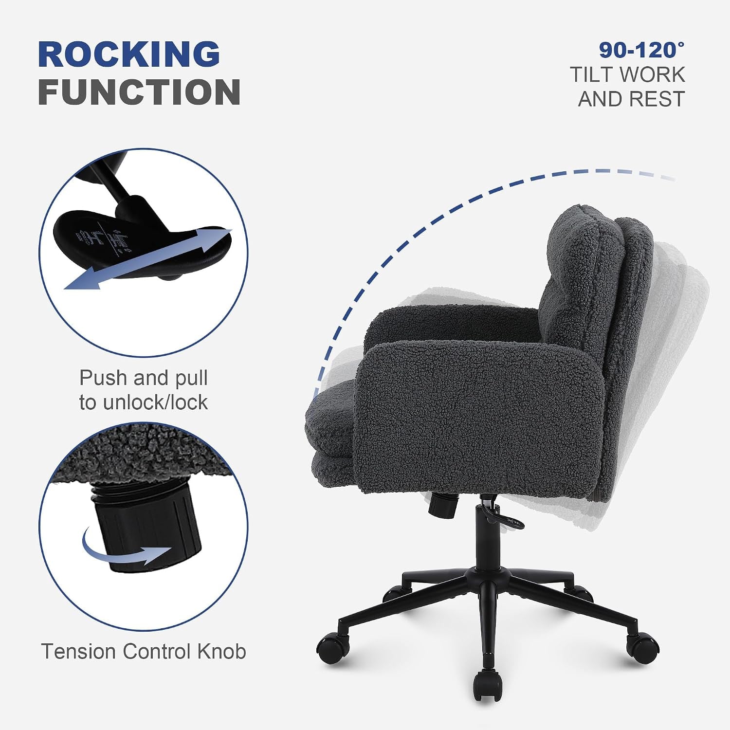 Office Chairs for Home, Faux Cashmere Desk Chair, Dark Grey