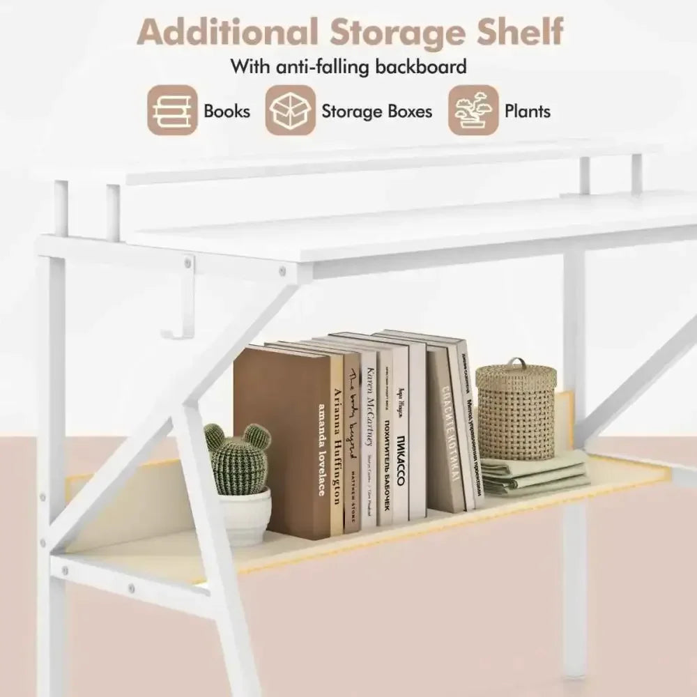 Compact Computer Desk with Monitor Stand and Shelf - Ergo Heights