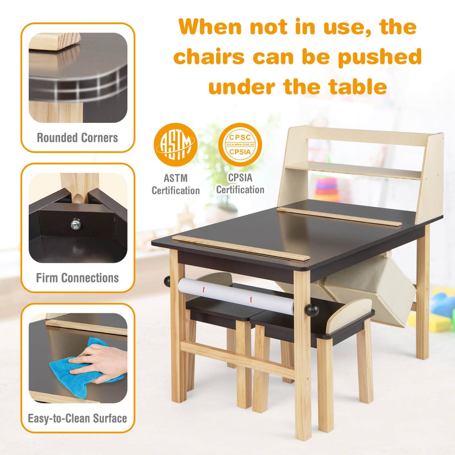 Kids Chairs Set with 2 Storage Bins and Paper Roll