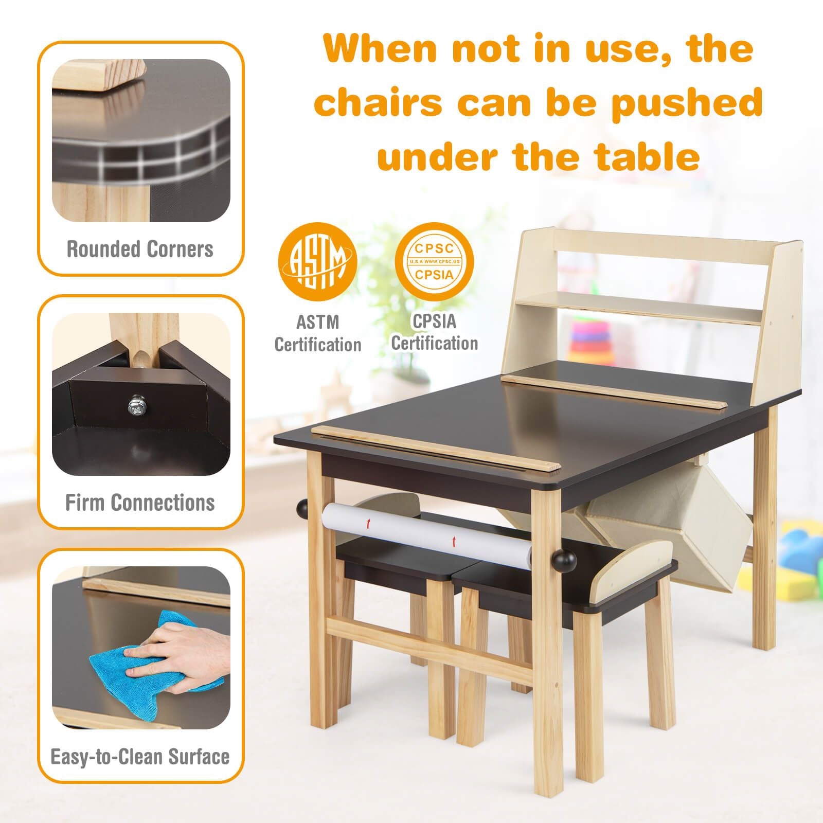 Kids Chairs Set with 2 Storage Bins and Paper Roll