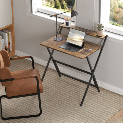 Small Folding Desk W/ Monitor Shelf 81.5 Cm Foldable Computer Desk Rustic Brown