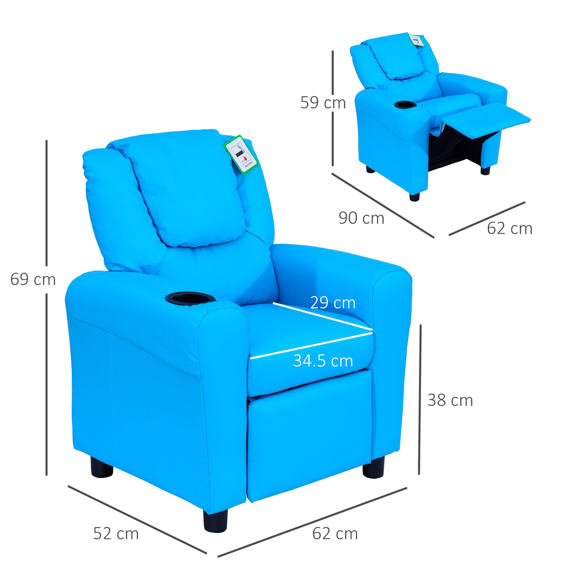 Kids Recliner Armchair Games Chair Sofa Childrens Seat in PU Leather Pink Blue