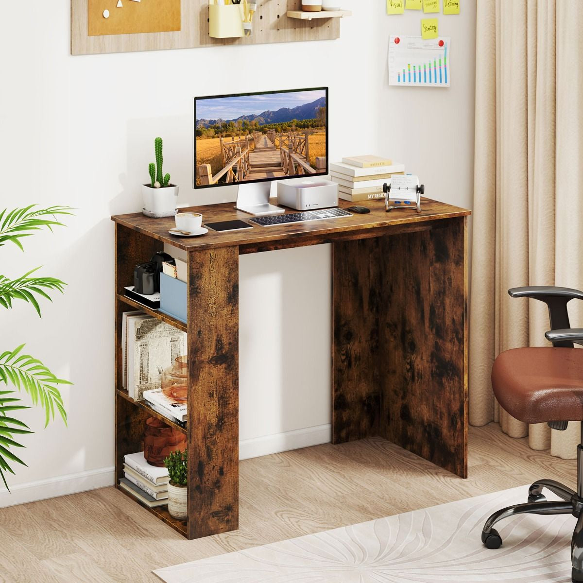 Computer Desk with Bookshelf for Study Living Room