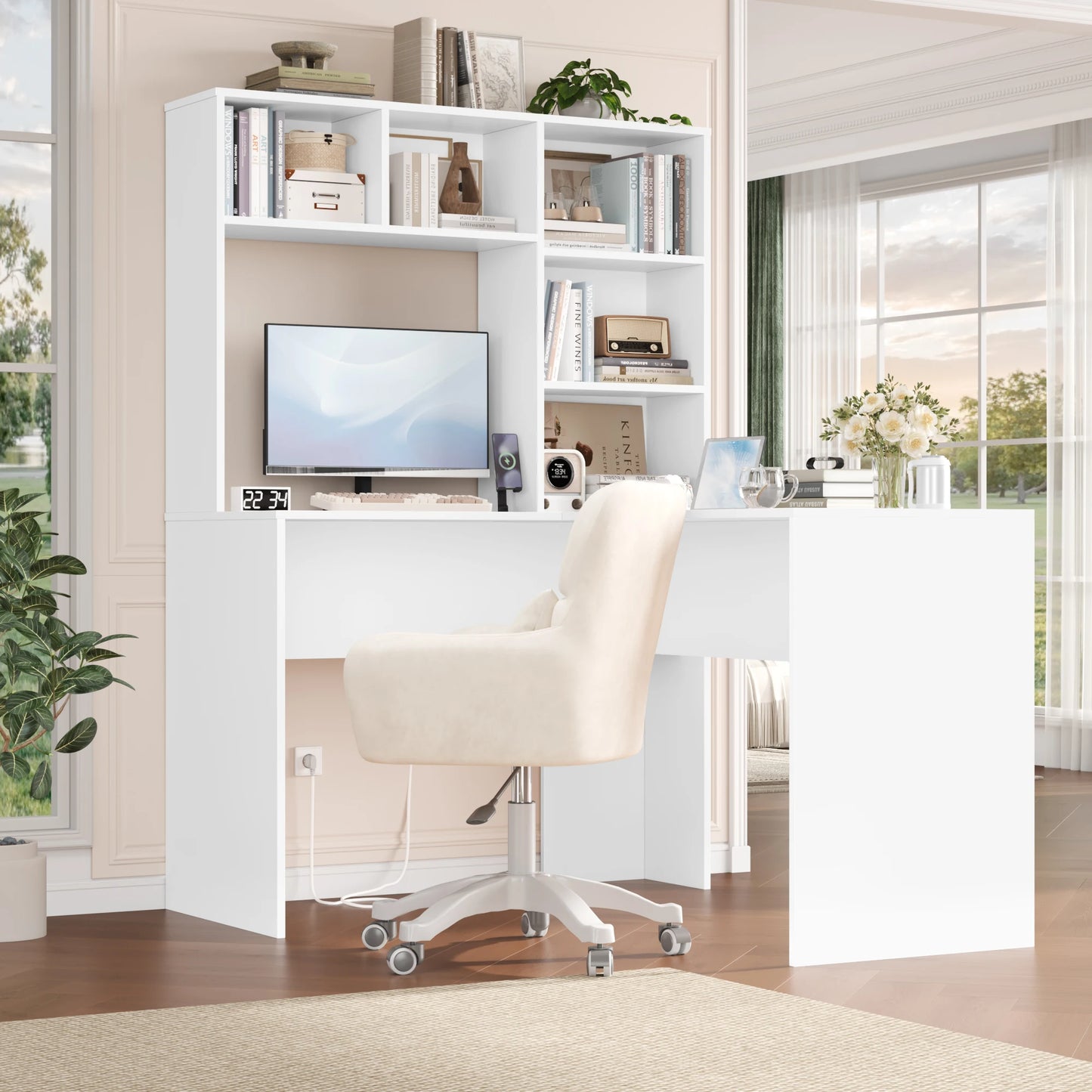 Desk Corner Desk White L Shaped Computer Table Office Table for Study Home Office 124.7X107.8X152.5 Cm