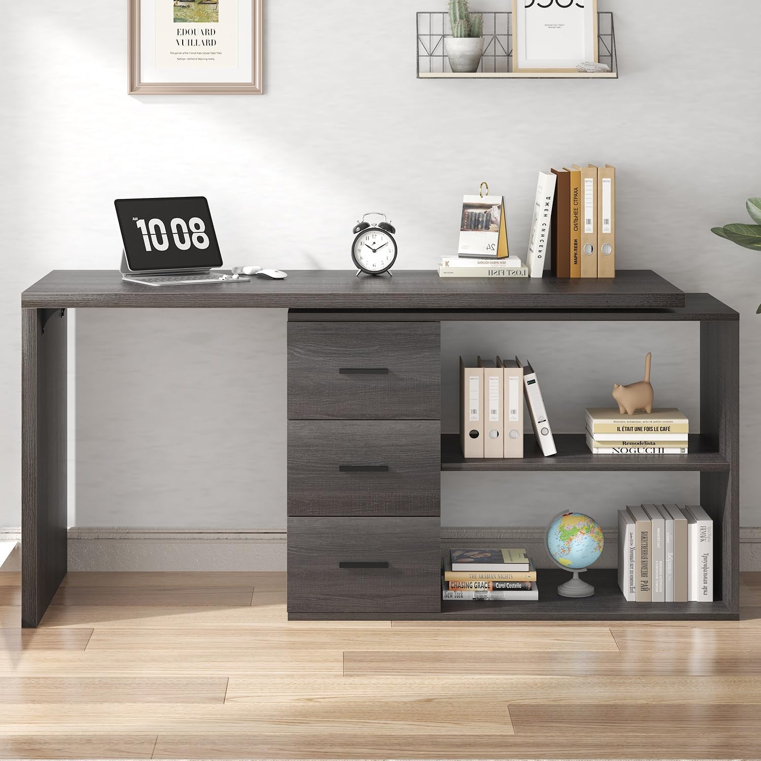 L Shaped Computer Desk Corner Home Office Desk with Drawers 150Cm Grey