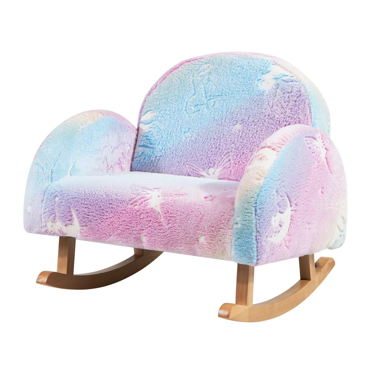 Upholstered Kids Rocking Chair with Luminous Effect and Poplar Wood Rocking Feet