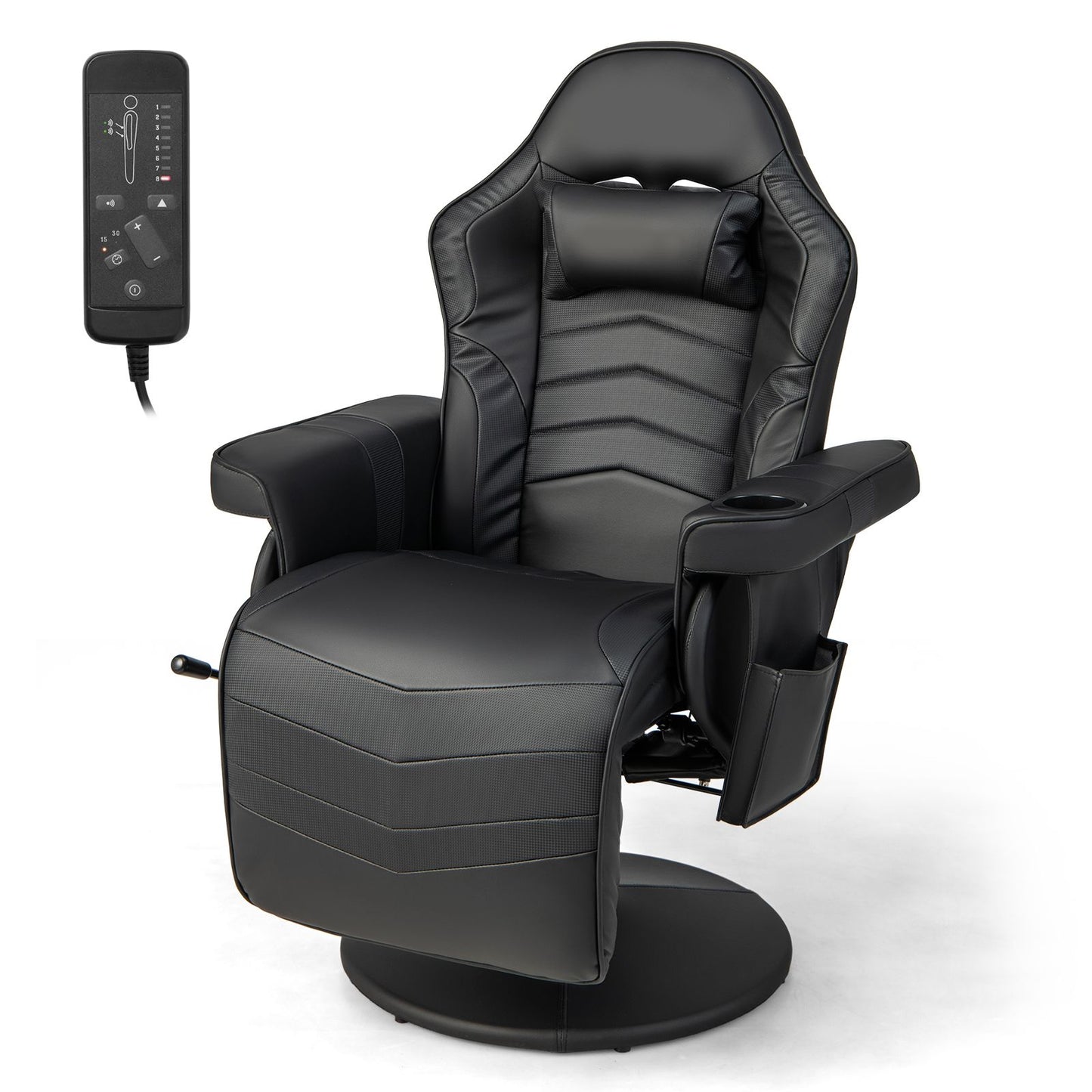 Electric Massage Gaming Chair with Cup Holder and Side Pouch