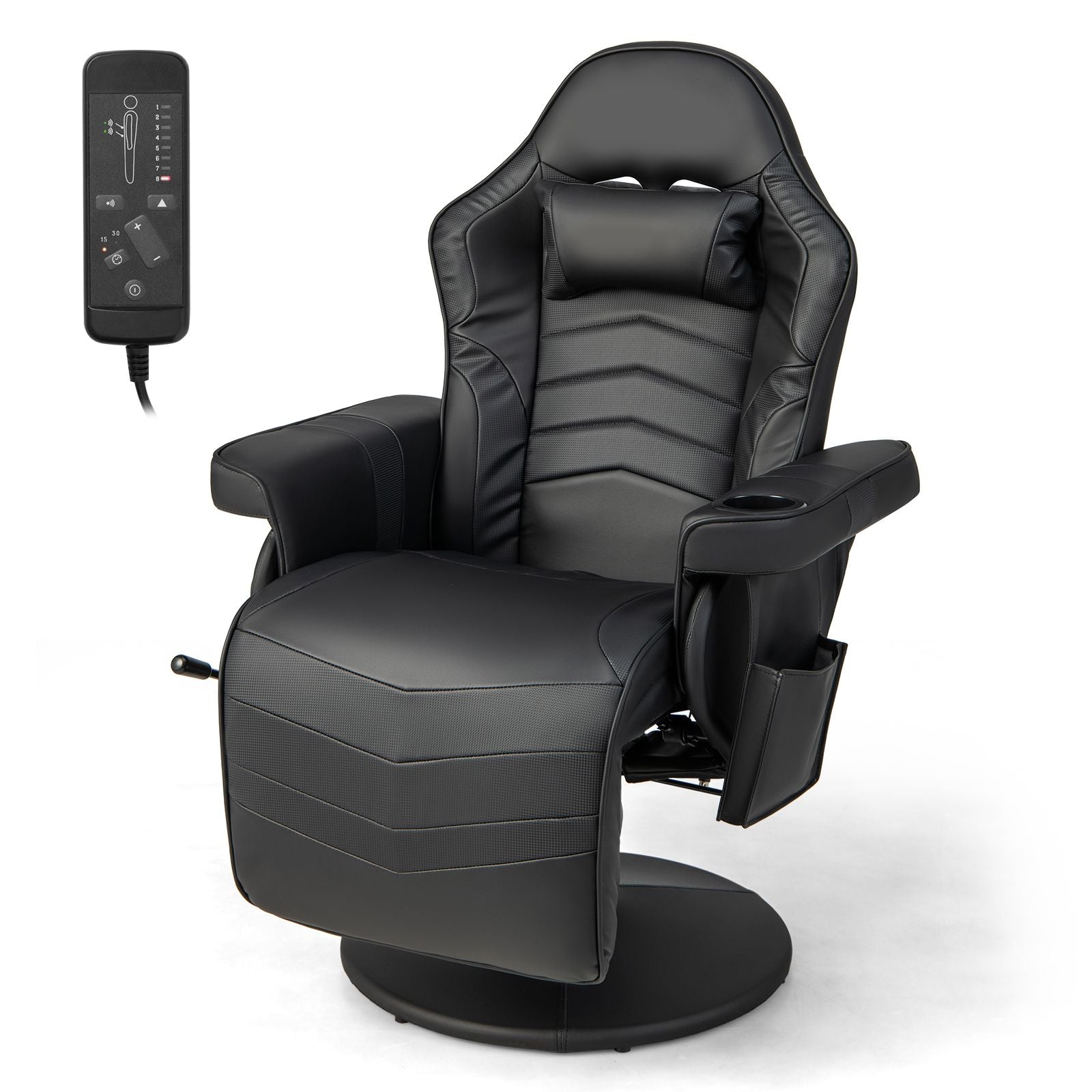 Electric Massage Gaming Chair with Cup Holder and Side Pouch