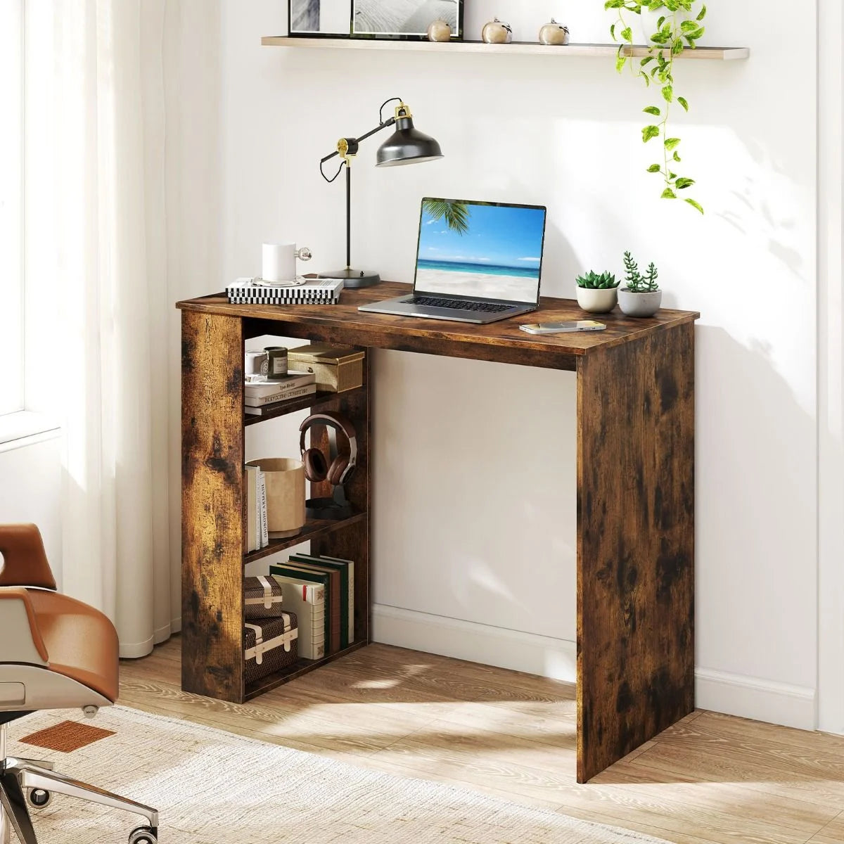 Computer Desk with Bookshelf for Study Living Room