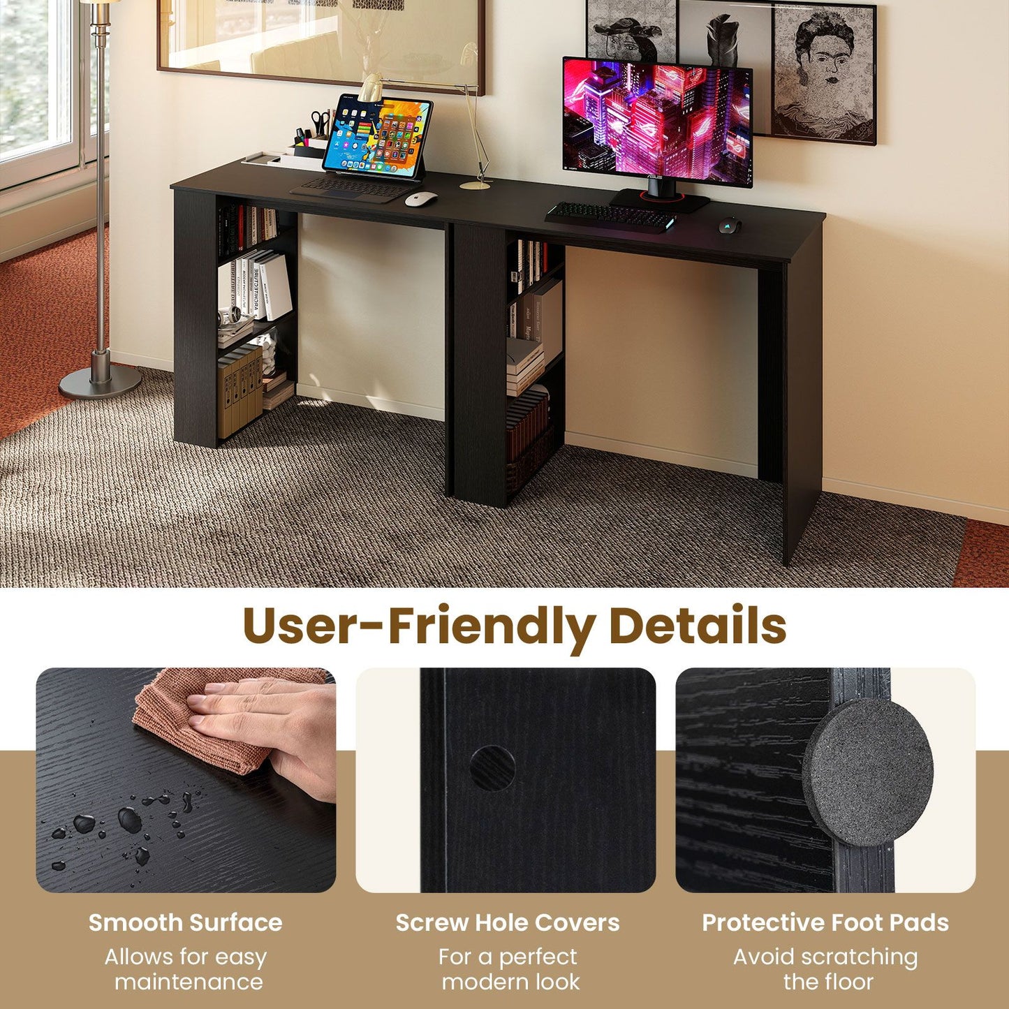 Computer Desk with Bookshelf for Study Living Room