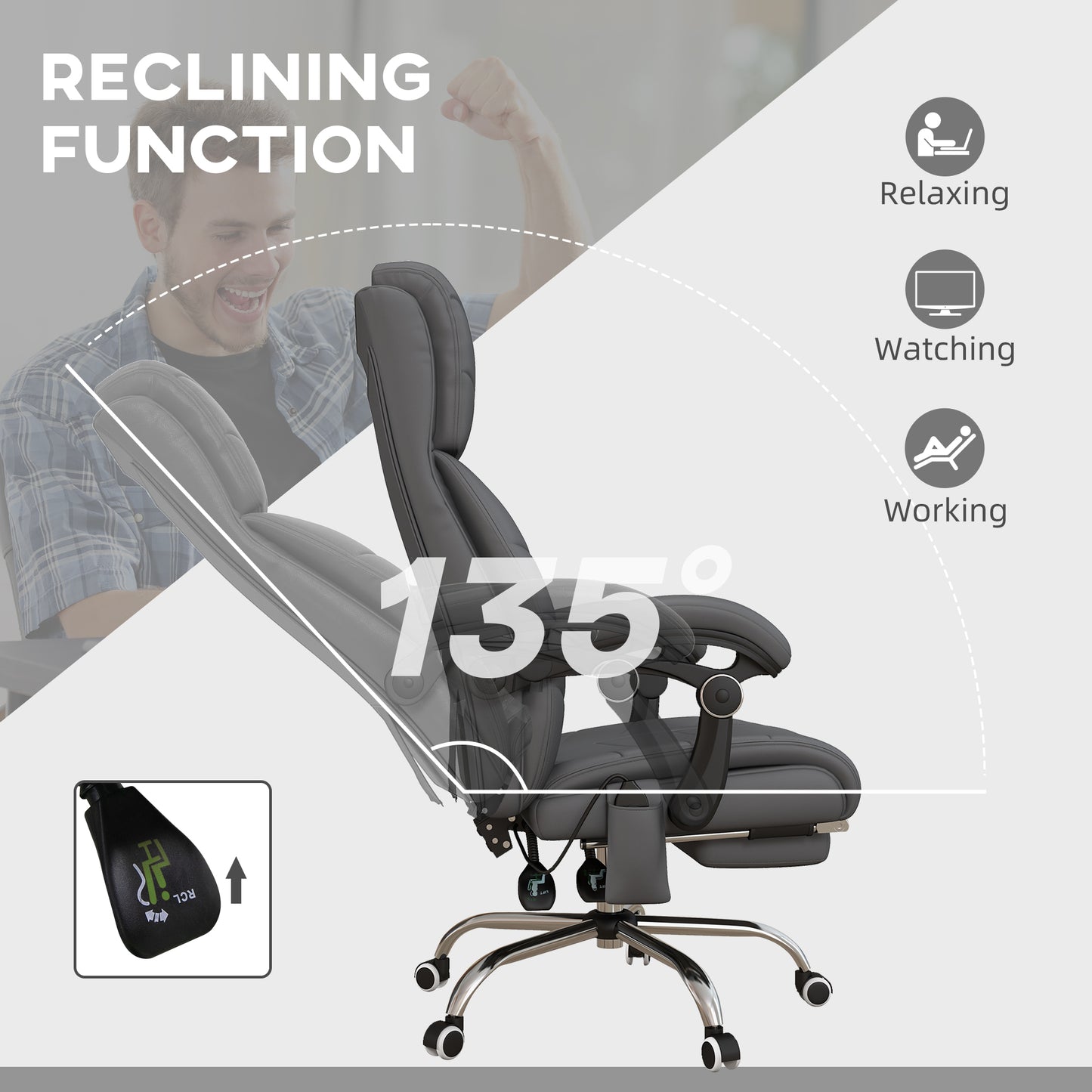 Office Chair with 4 Point Vibration Massage and Heat, Footrest, Light Grey