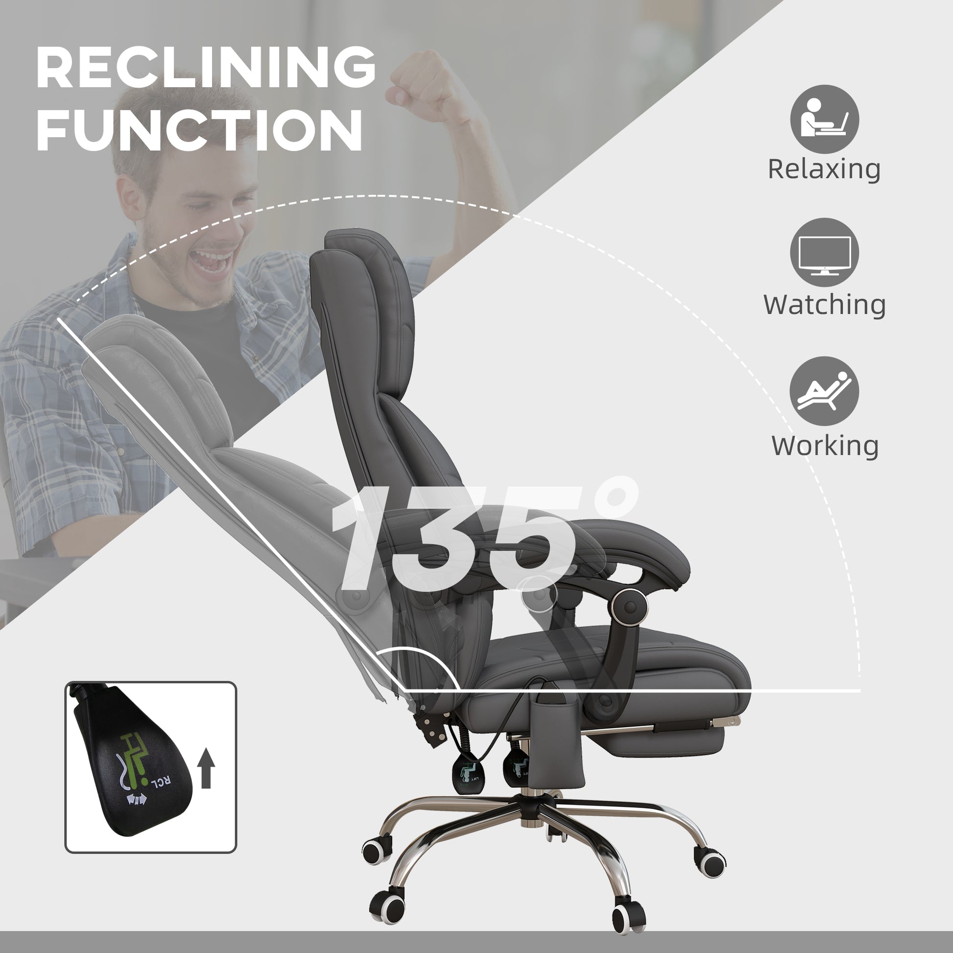 Office Chair with 4 Point Vibration Massage and Heat, Footrest, Light Grey
