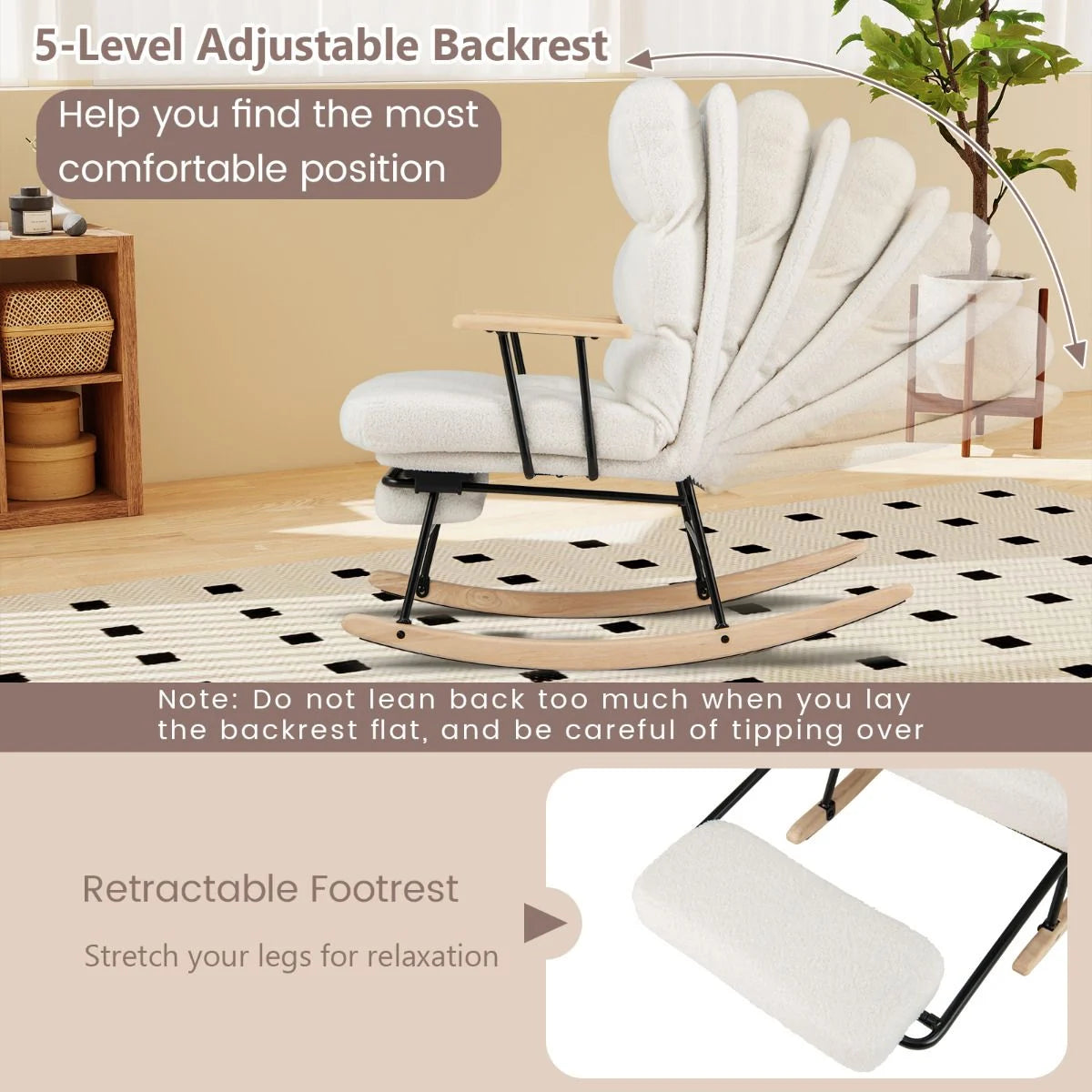 Nursery Rocking Chair Teddy Velvet Upholstered Rocking Chair