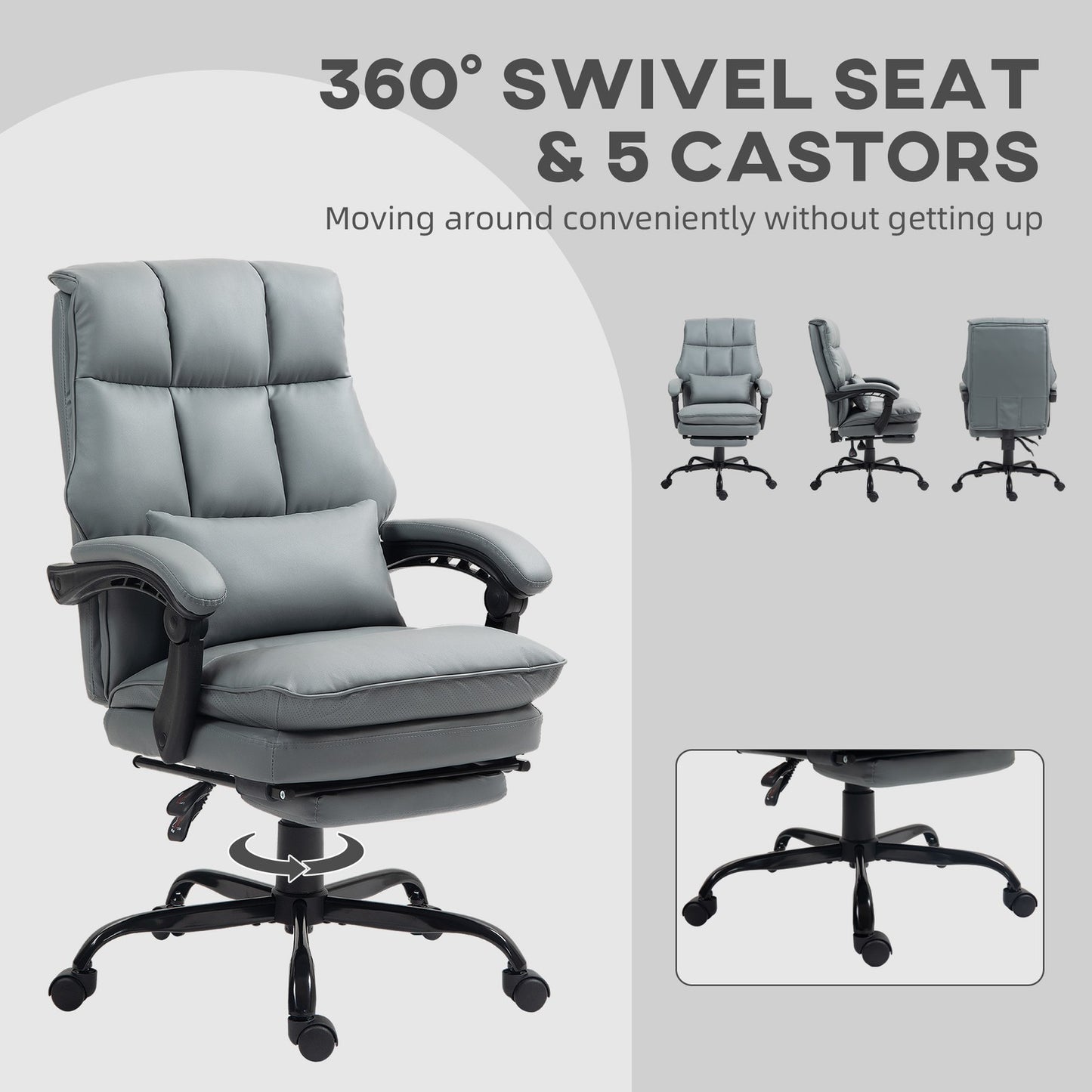 HOMCOM Executive Office Chair, PU Leather Desk Chair with Armrests Grey