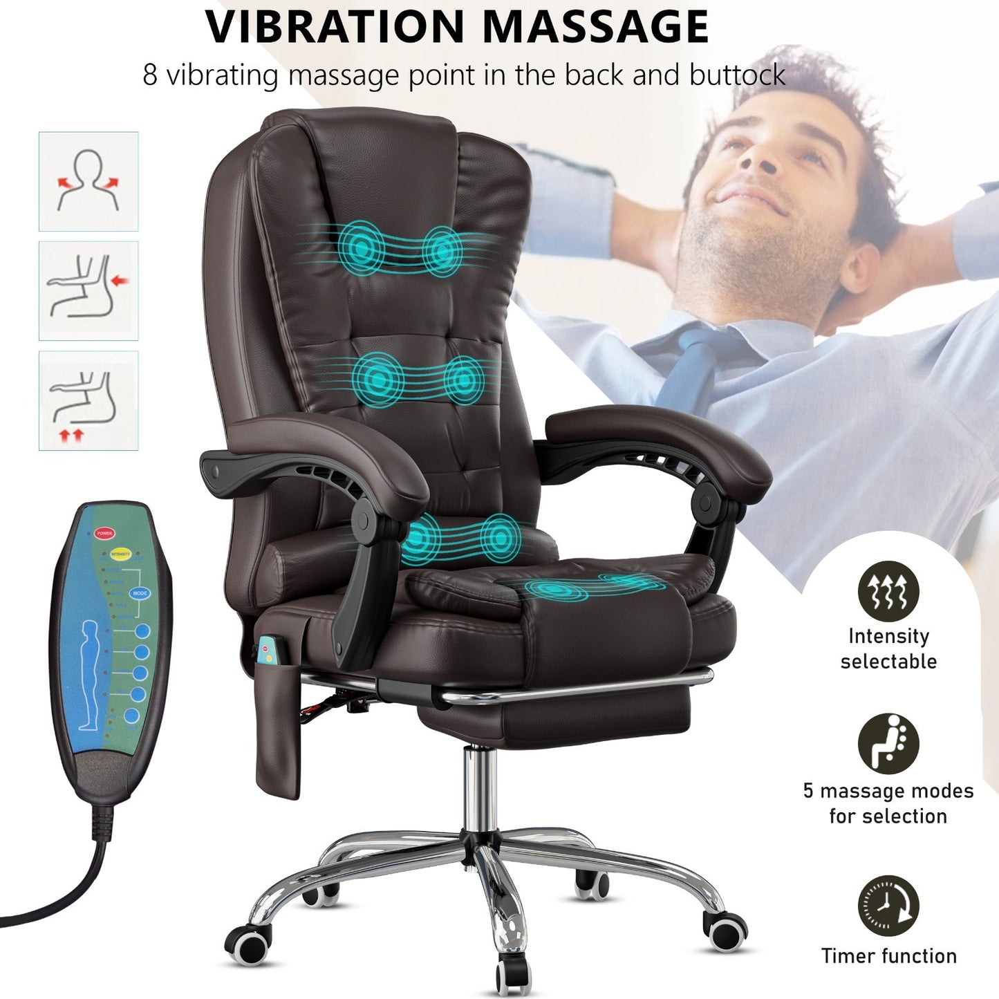 Massage Office Chair Gaming Computer Desk Swivel Recliner Chair Leather Footrest