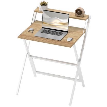 Small Folding Desk W/ Monitor Shelf 81.5 Cm Foldable Computer Desk Rustic Brown
