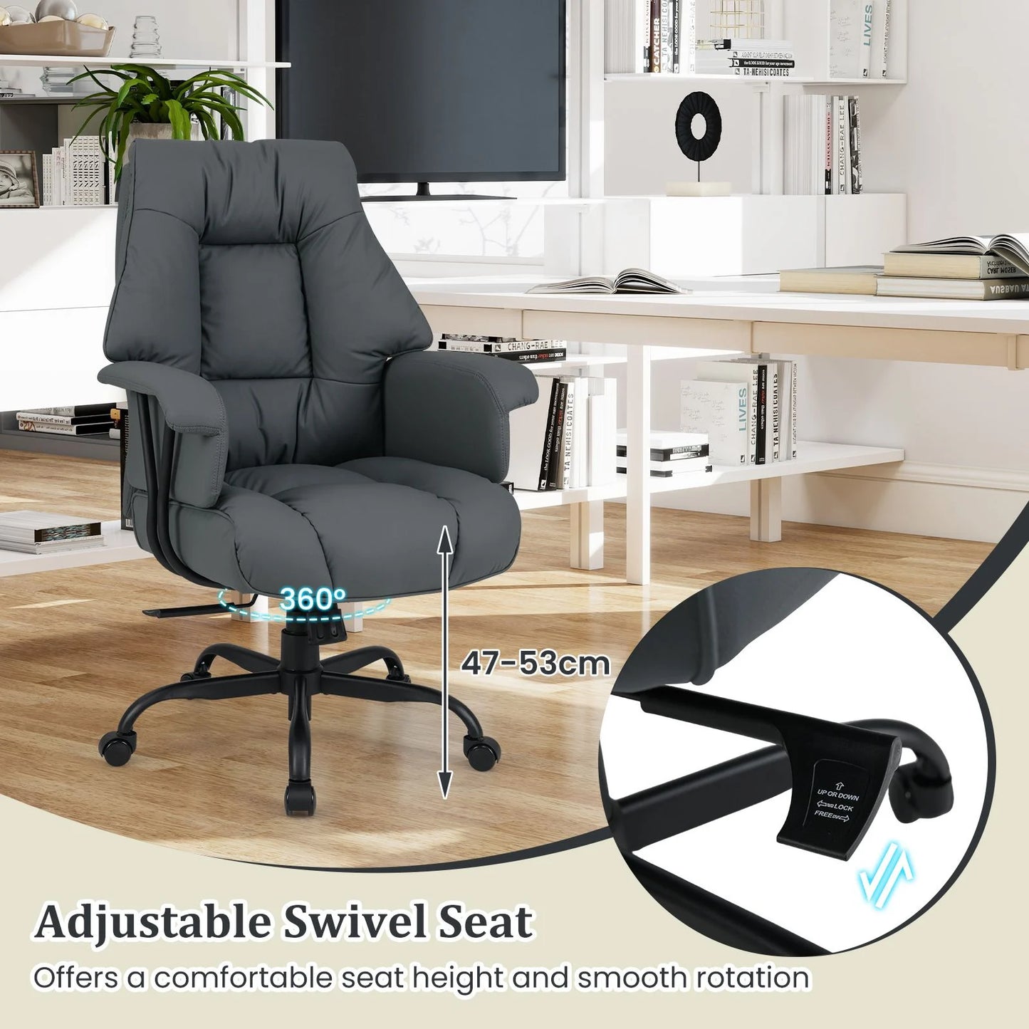 Ergonomic Office Chair with Spring Cushion Seat and Adjustable Swivel Seat