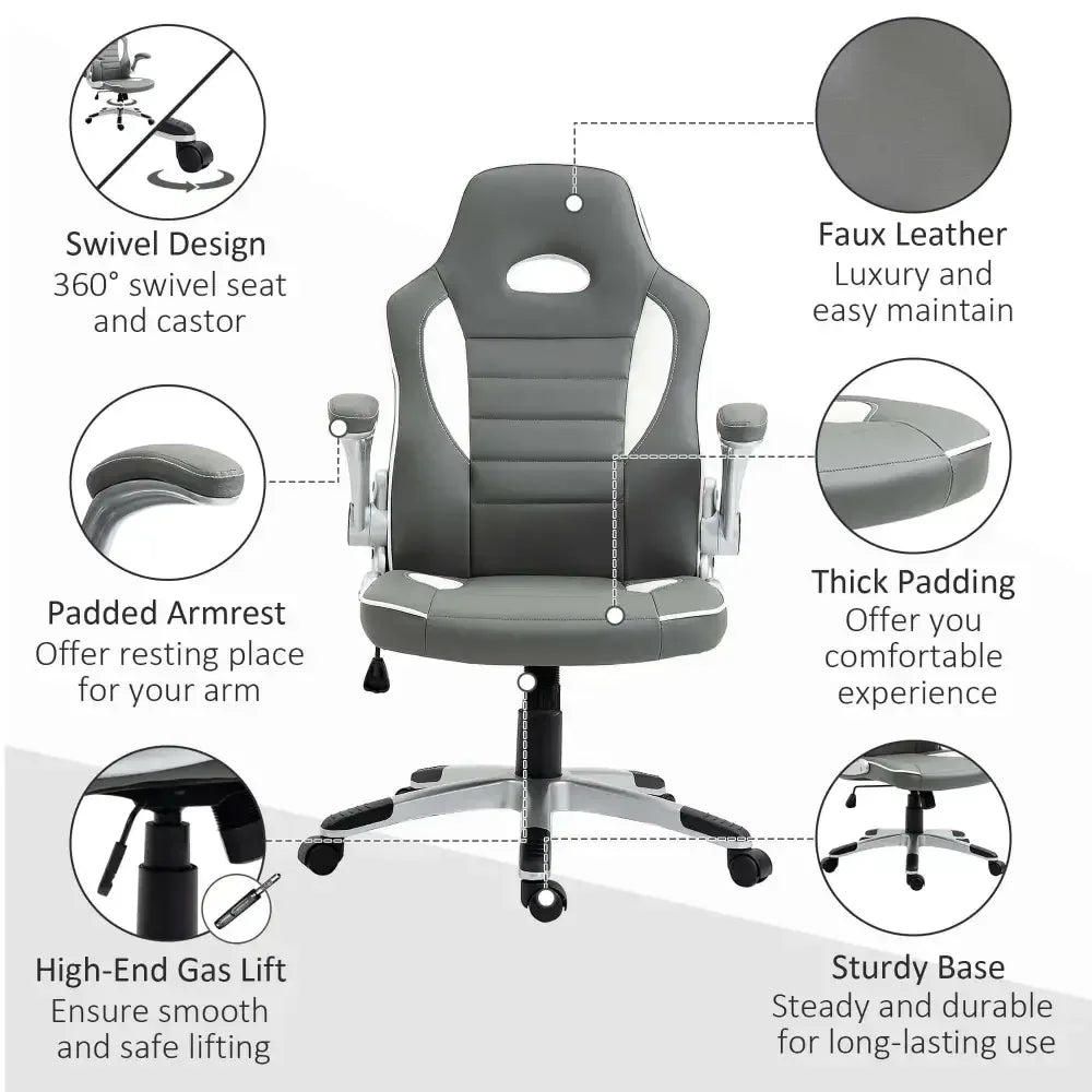 Racing Gaming Chair Height Adjustable Swivel Chair with Flip up Armrests - Ergo Heights
