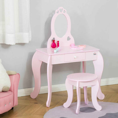 Vanity Table Set for Girls with Mirror & Stool - Ergo Heights