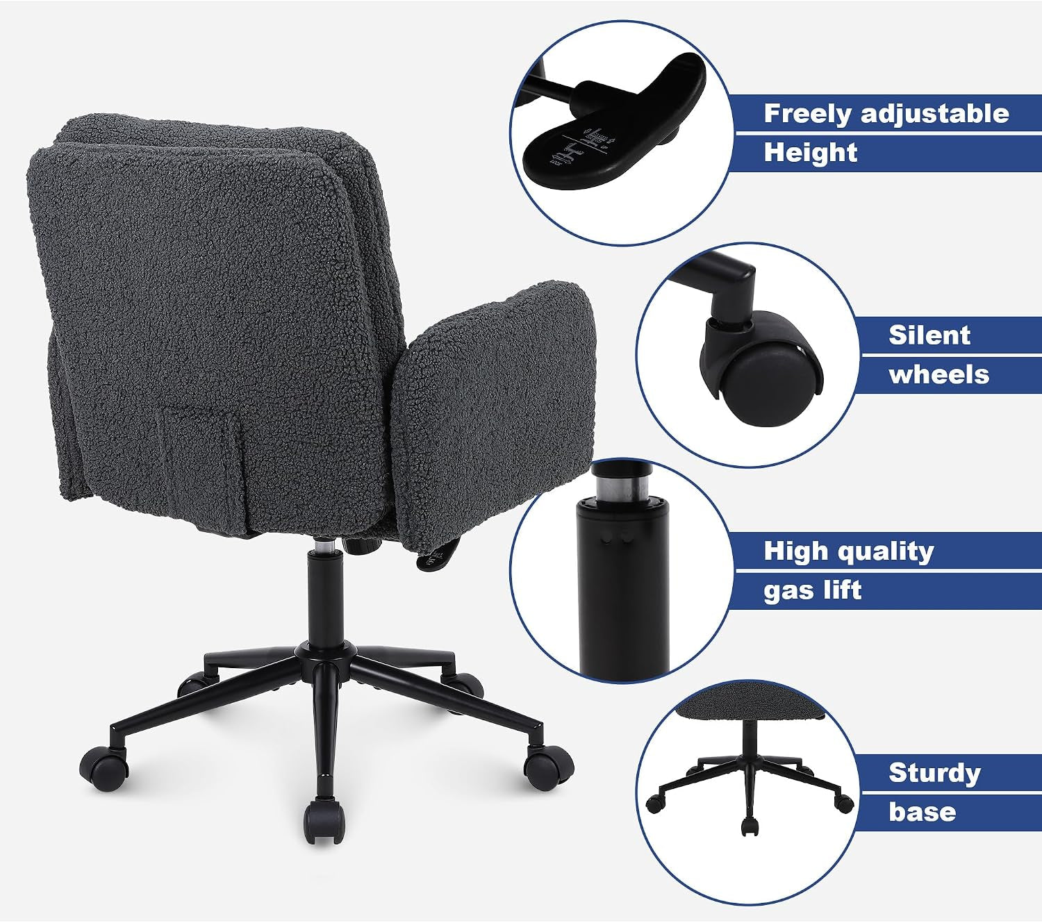Office Chairs for Home, Faux Cashmere Desk Chair, Dark Grey